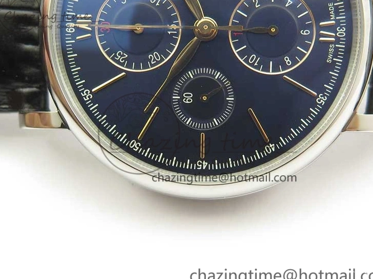 MIROTIME 0522 Portofino Chrono SS ZF 1:1 Best Edition Blue Dial Gold Markers on Black Leather Strap A OnTrend 7124